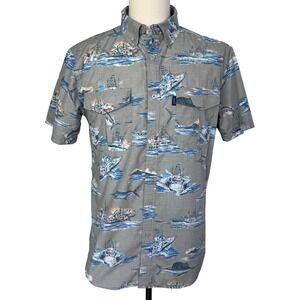 AFCO NEW Mens Medium Short Sleeve Fishing Boat Marlin Print Shirt Vented Outdoor